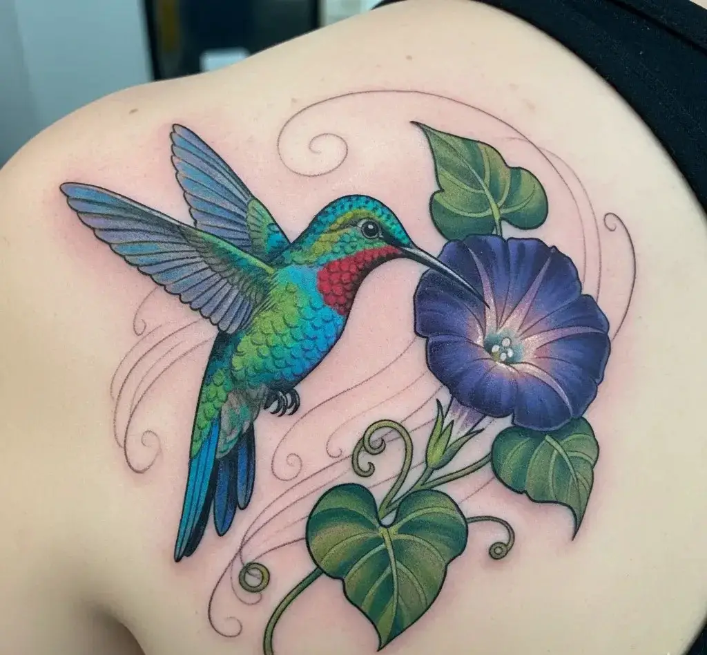 Morning Glory and Hummingbird