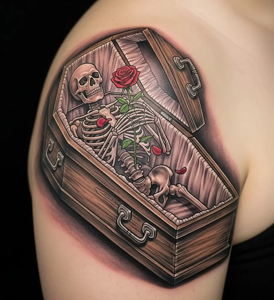 Open Coffin with a Skeleton