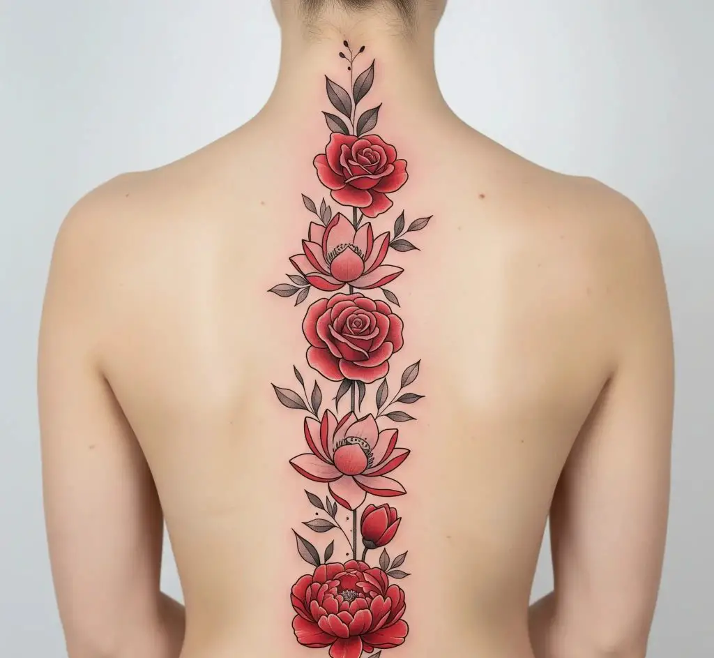 Red Floral Spine Design