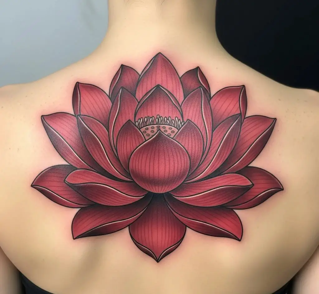 Red Lotus Blooming on the Back