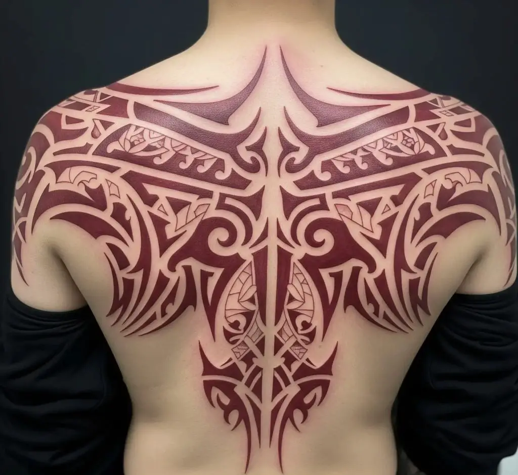 Red Tribal Back Tattoo