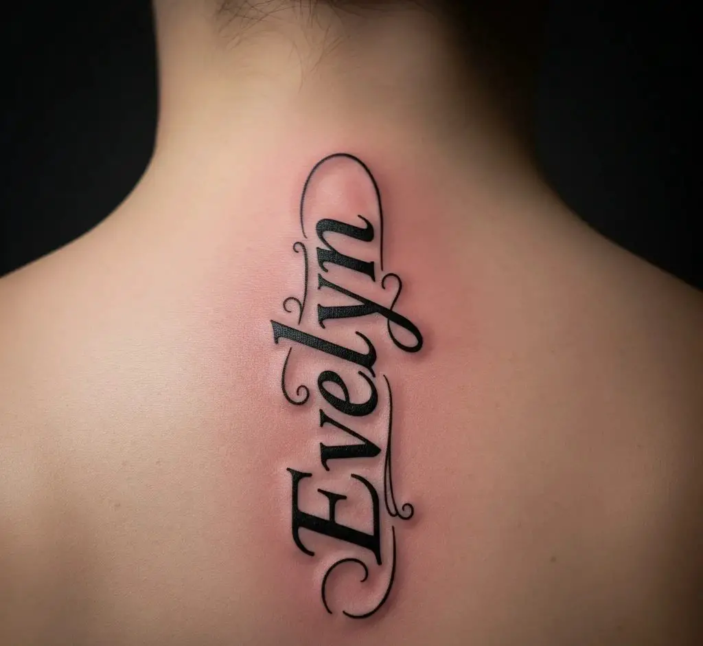 Vertical Spine Name Tattoo