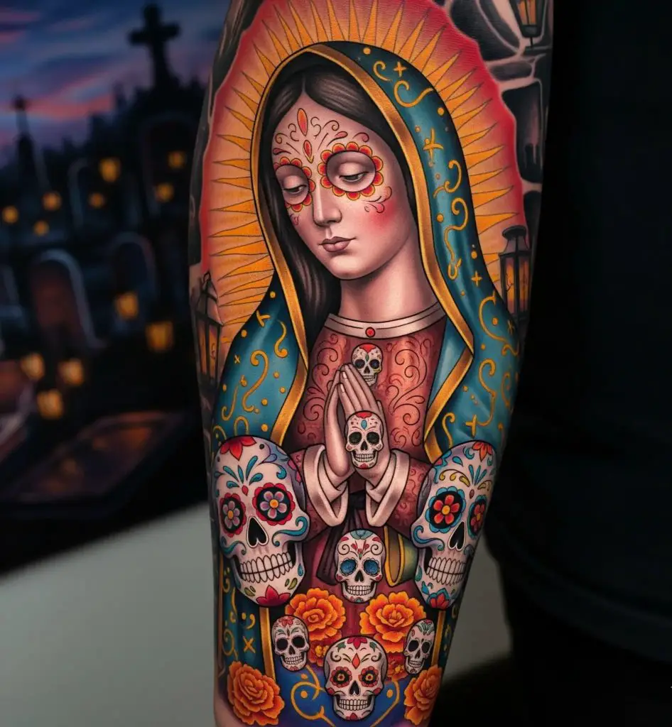 Virgen with Skulls (Day of the Dead Theme)