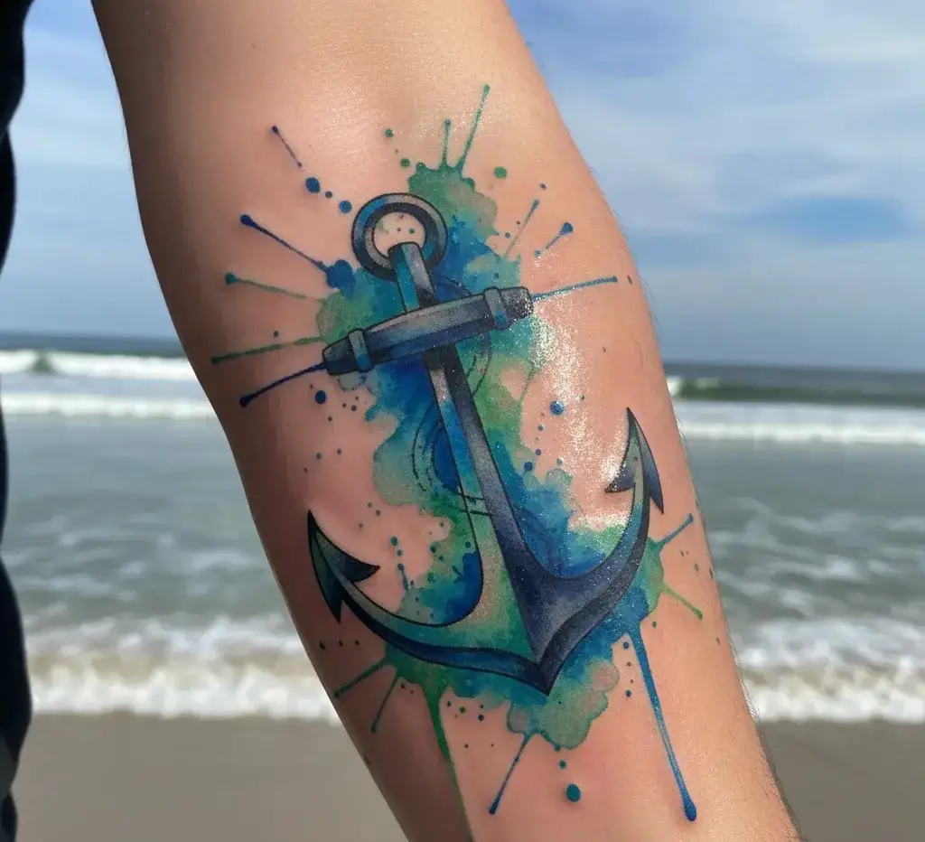 Watercolor Anchor Tattoo