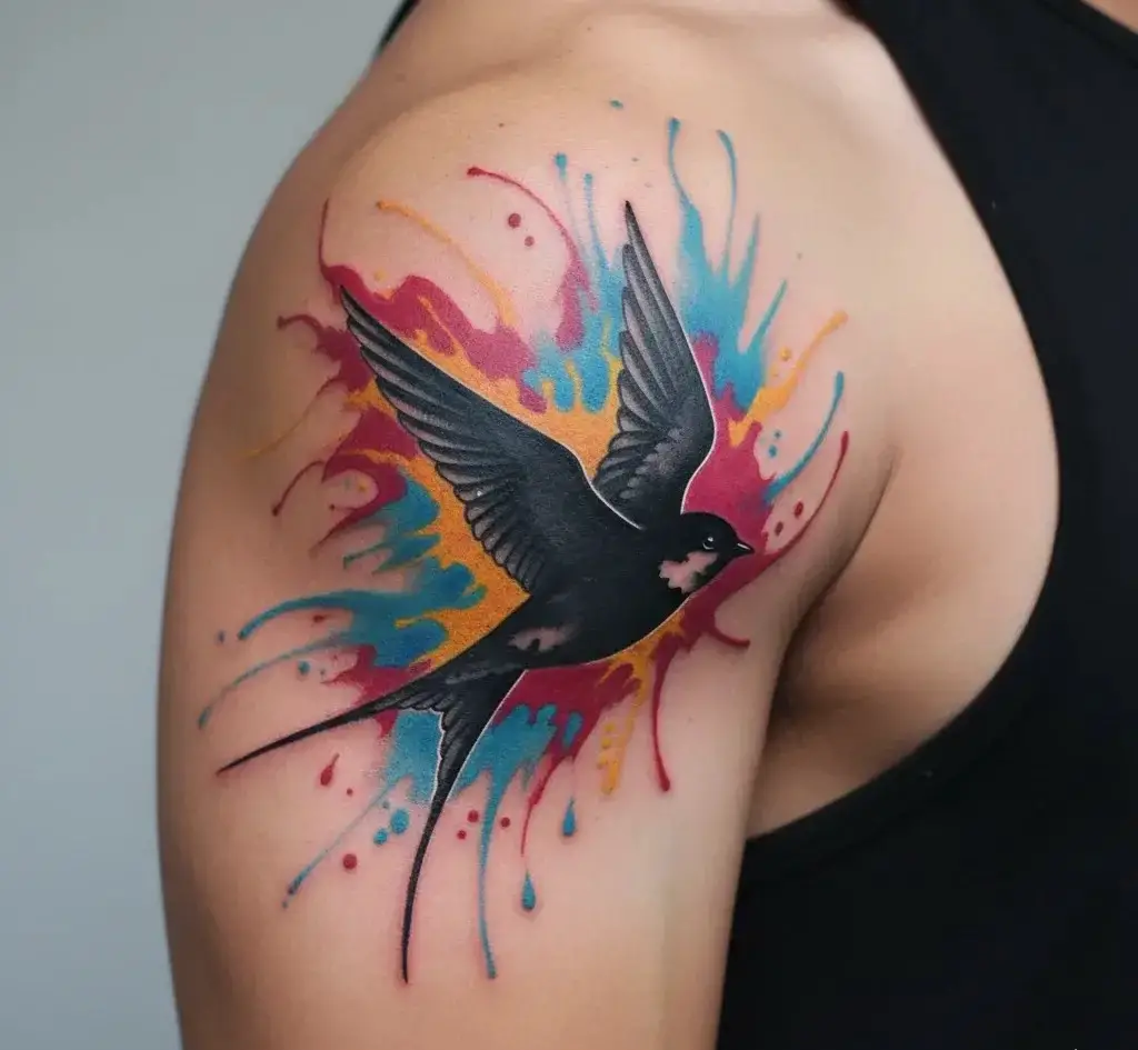 Watercolor Bird Silhouette Tattoo