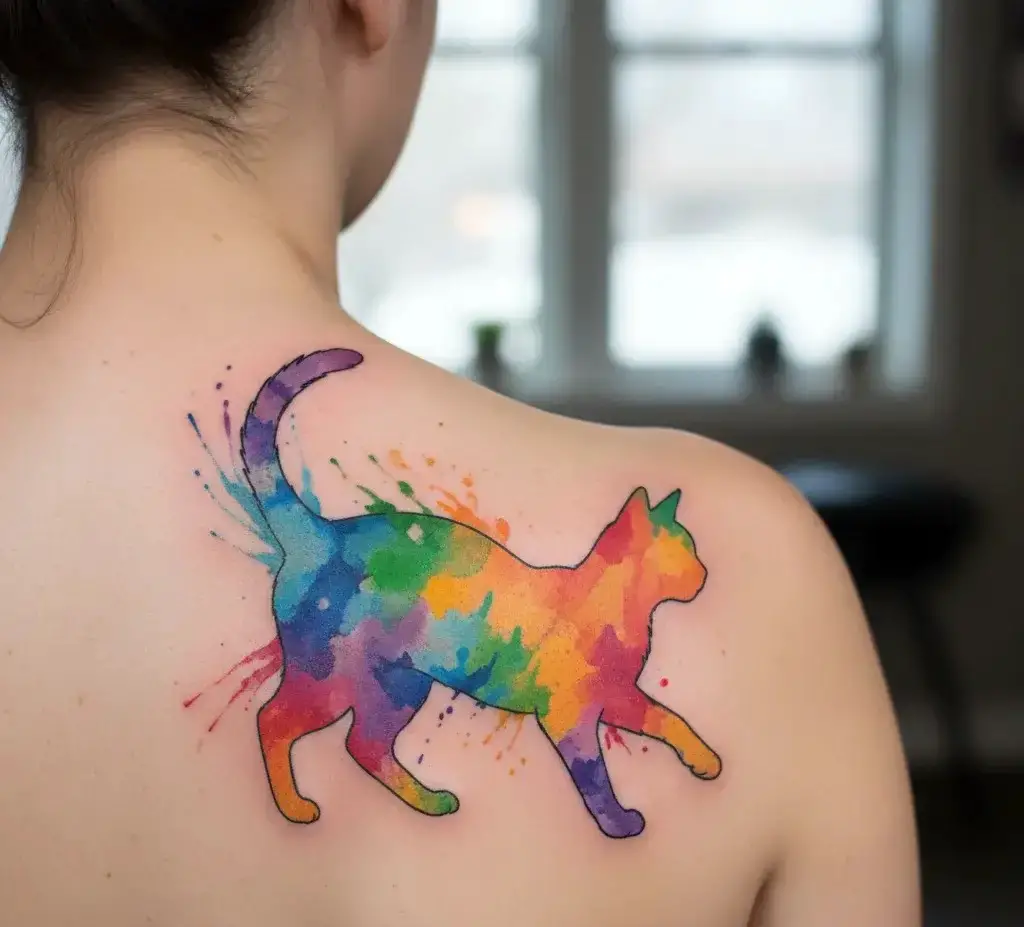 Watercolor Cat Tattoo
