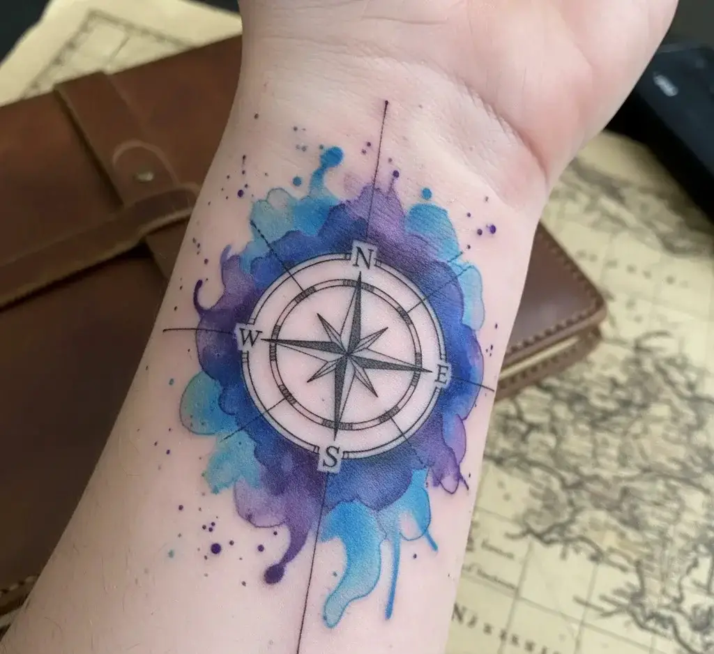 Watercolor Compass Tattoo