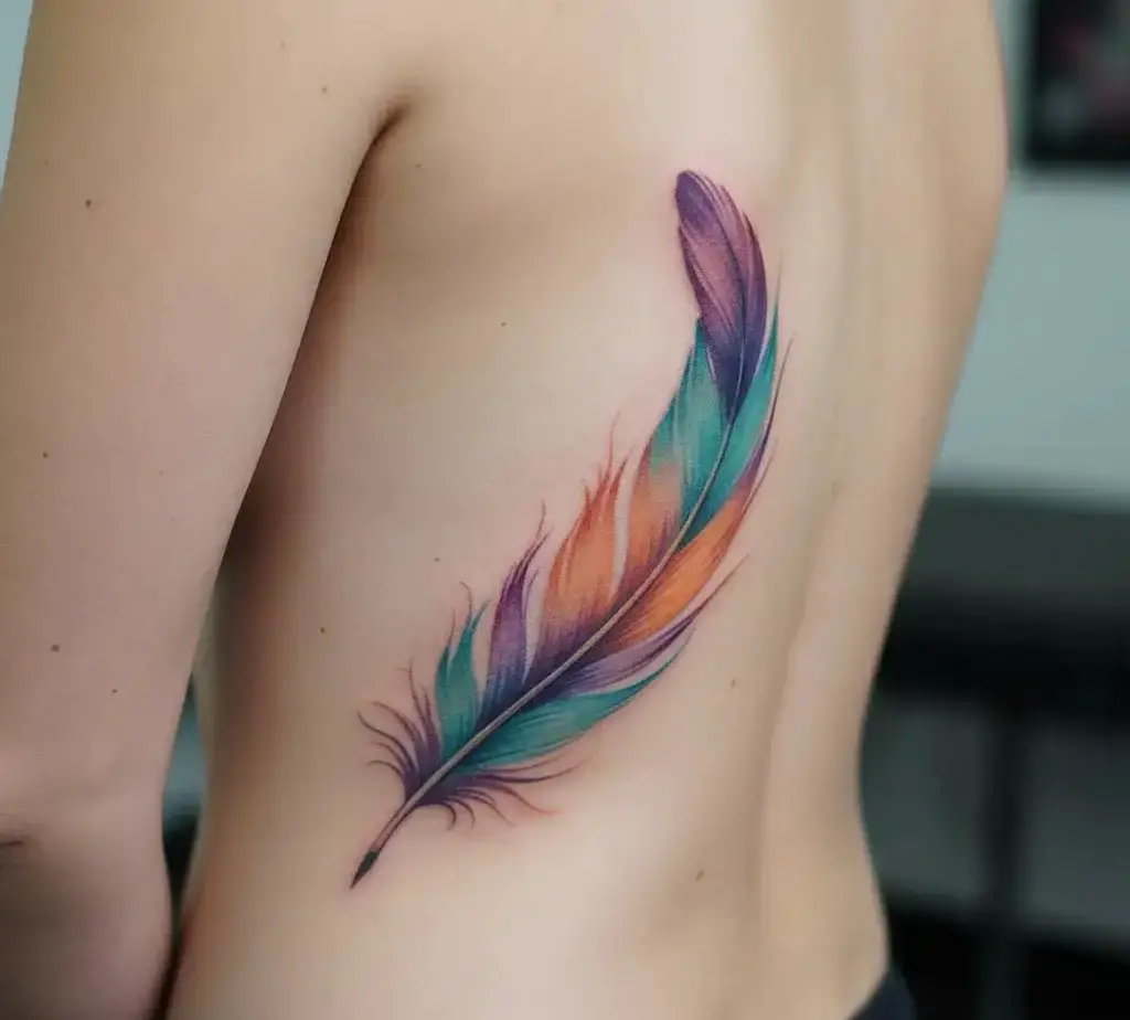 Watercolor Feather Tattoo
