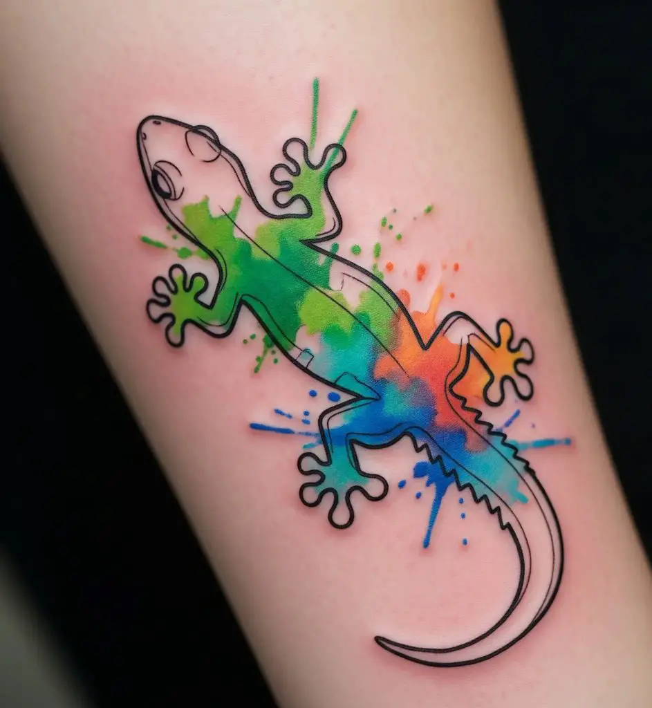 Watercolor Gecko Tattoo