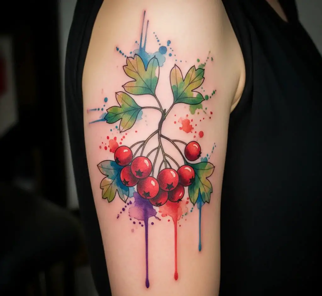 Watercolor Hawthorne Tattoo