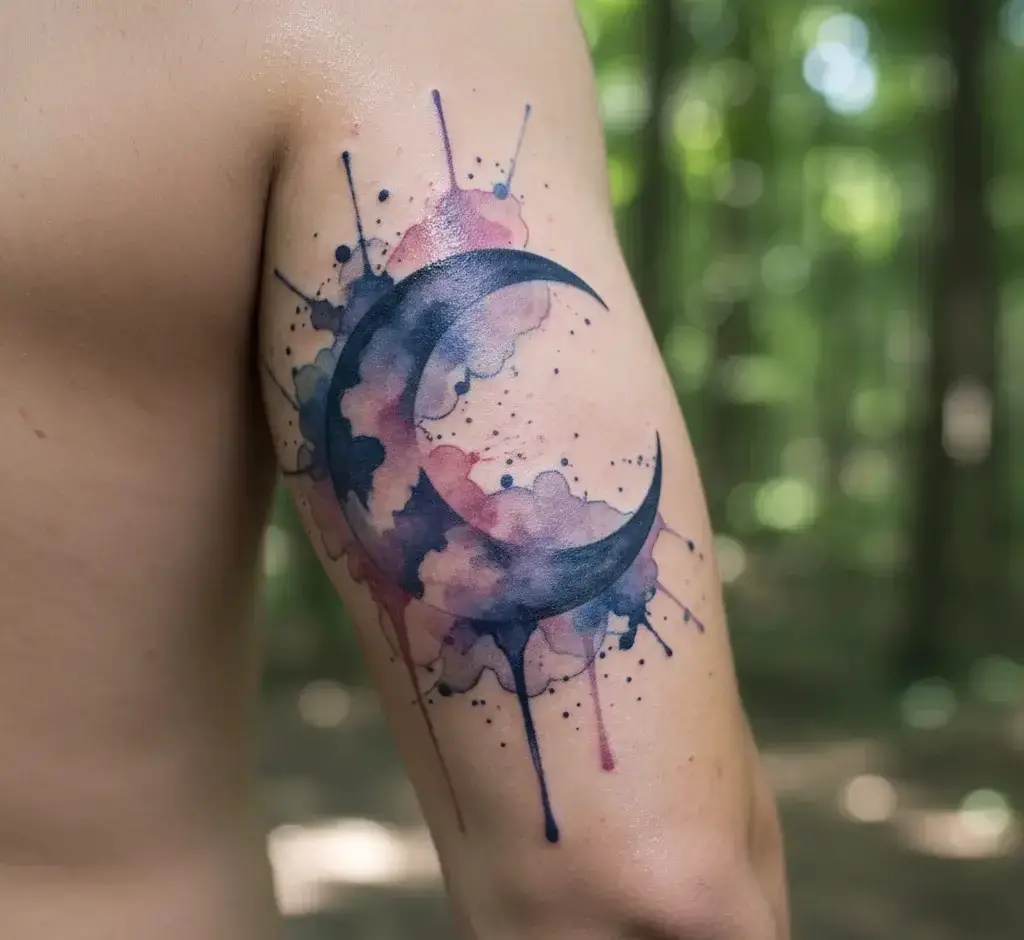 Watercolor Moon Tattoo
