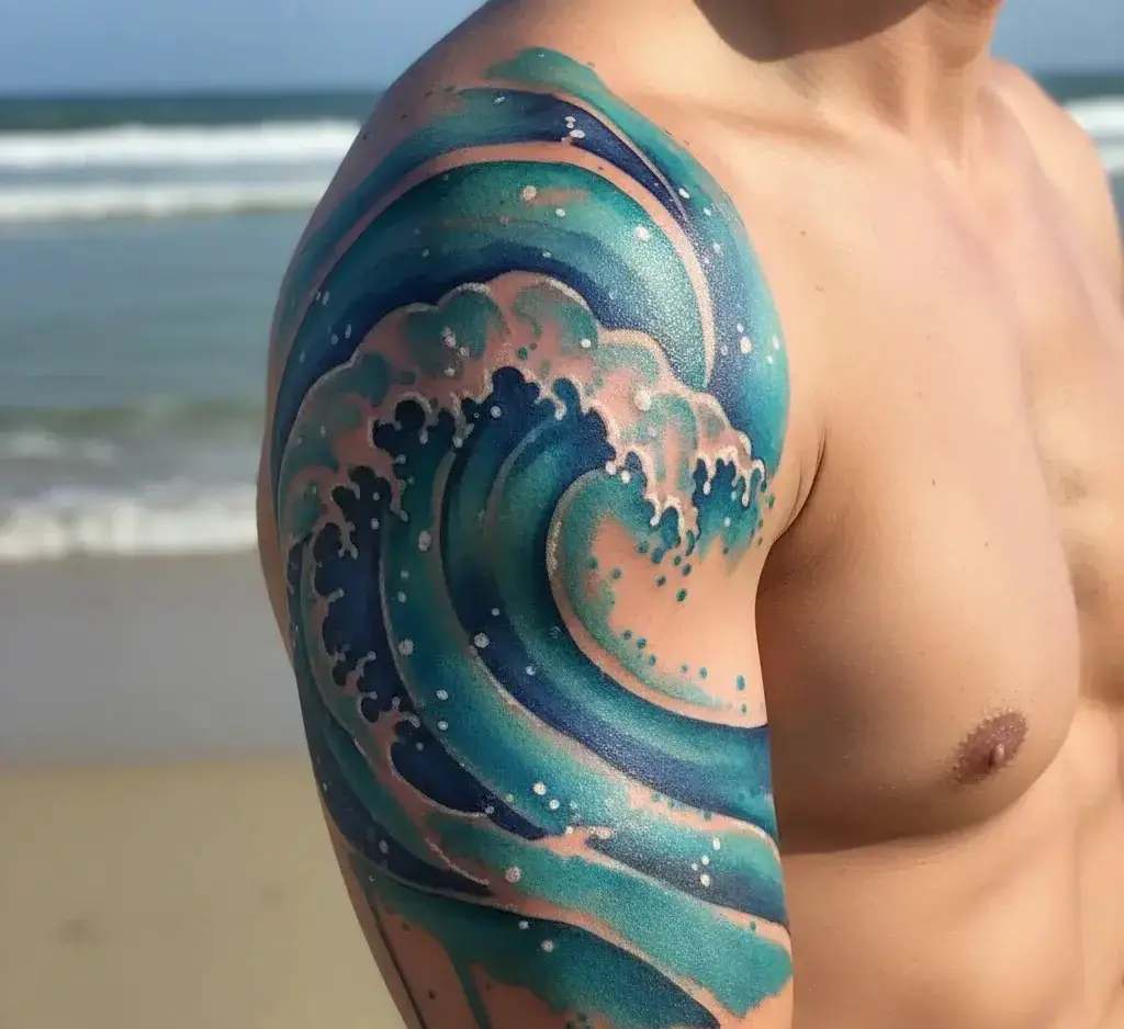 Watercolor Ocean Wave Tattoo