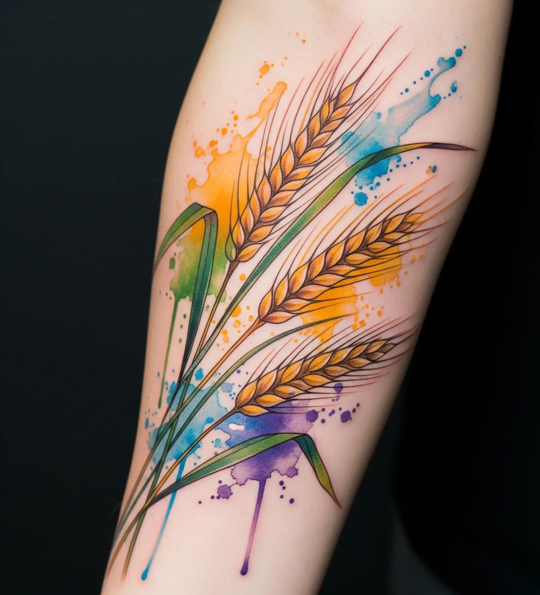 Watercolor Wheat Tattoo