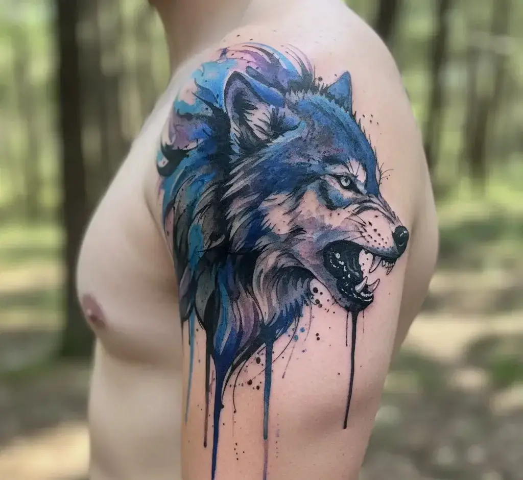 Watercolor Wolf Tattoo