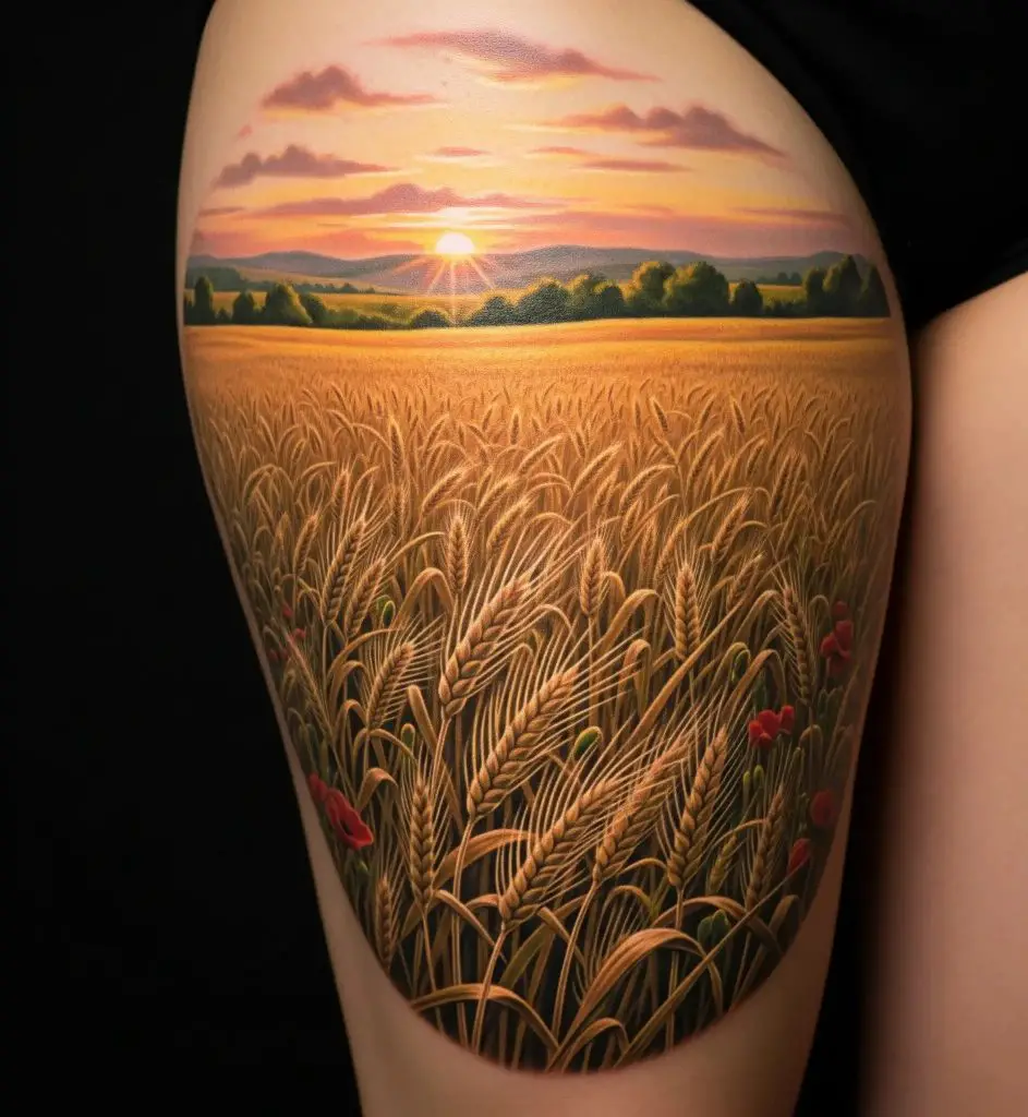 Wheat Field Landscape Tattoo