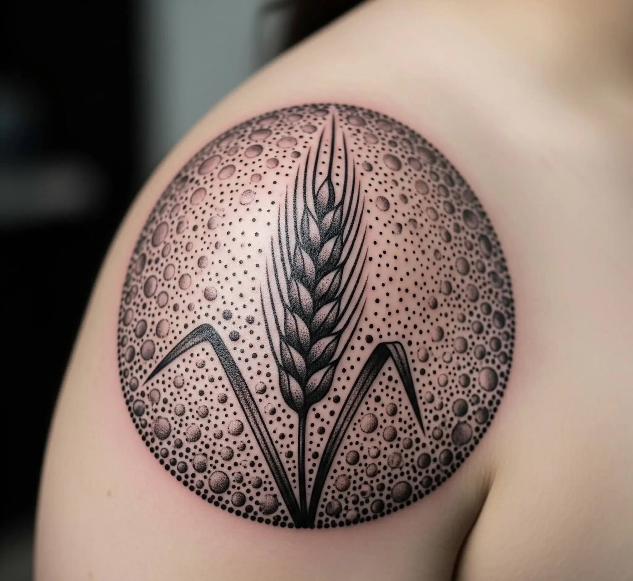Wheat and Circle Dotwork Tattoo