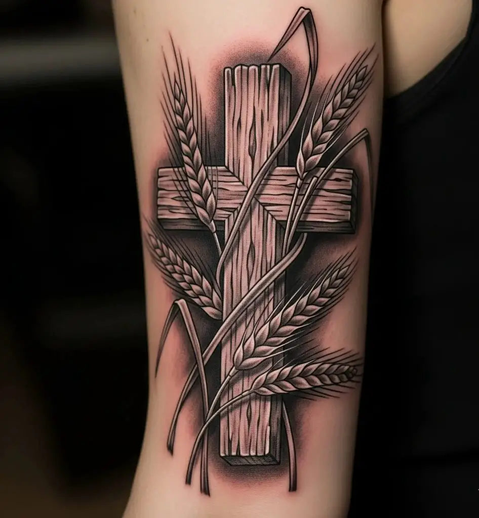 Wheat and Cross Tattoo