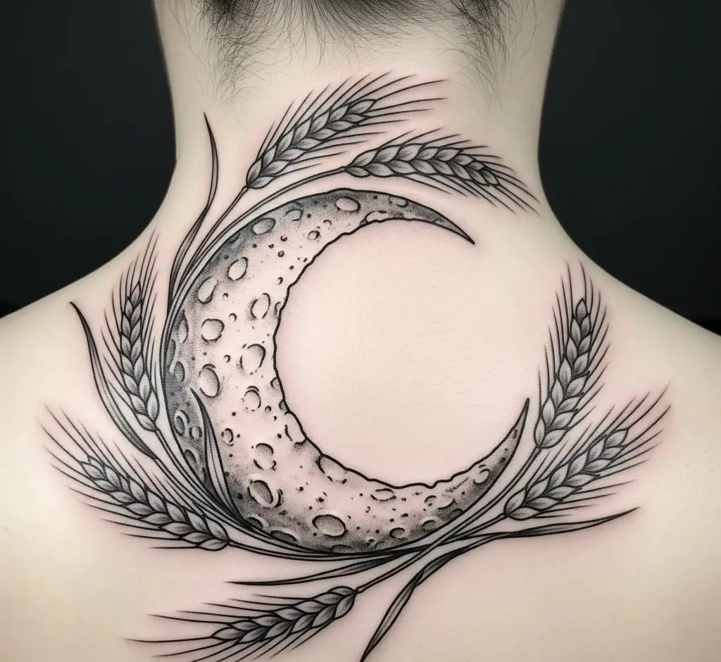 Wheat and Moon Tattoo