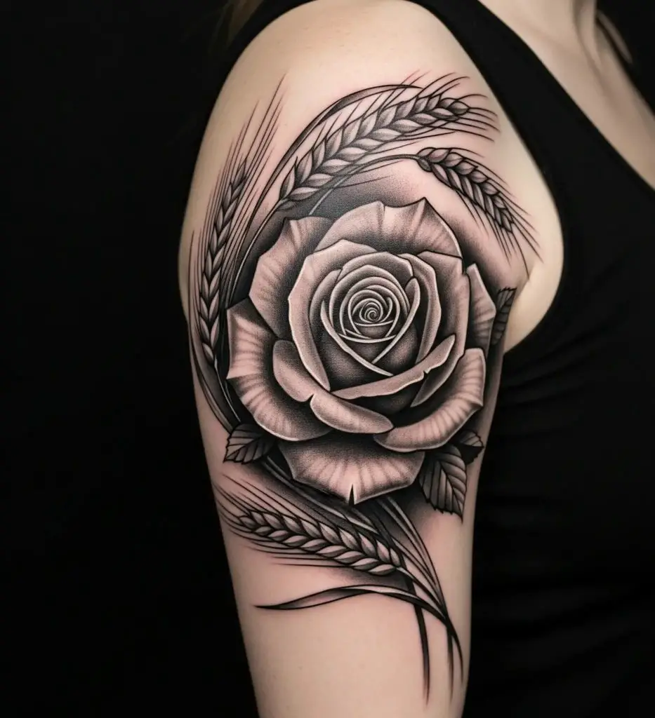 Wheat and Rose Tattoo