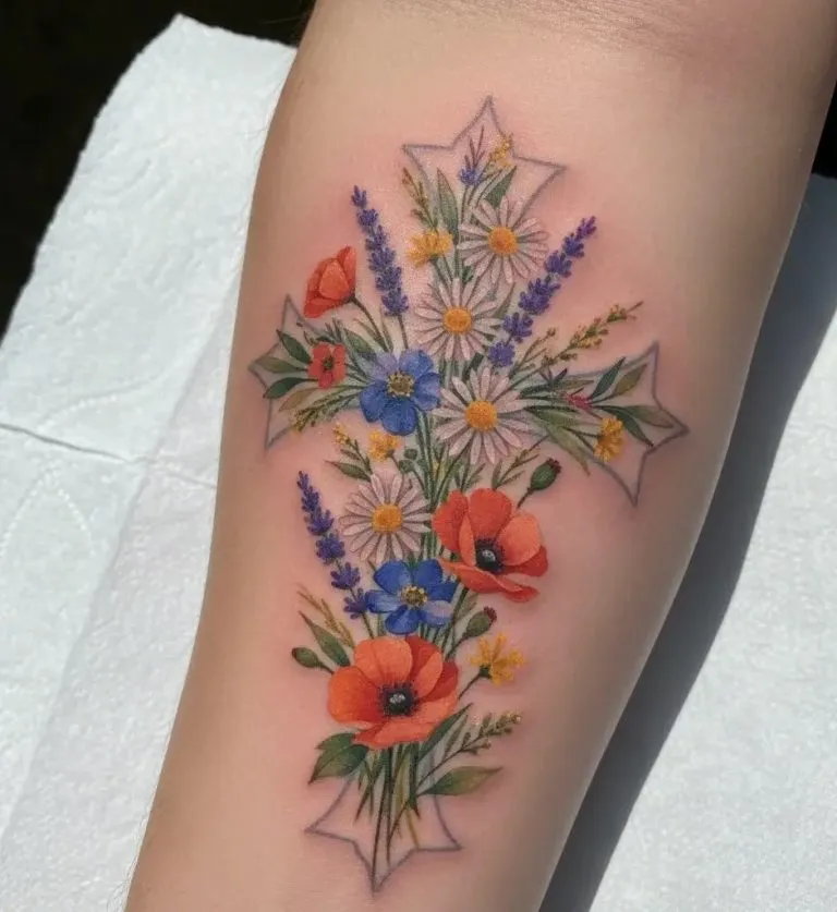17 Stunning Flower Cross Tattoo Designs Full Of Meaning