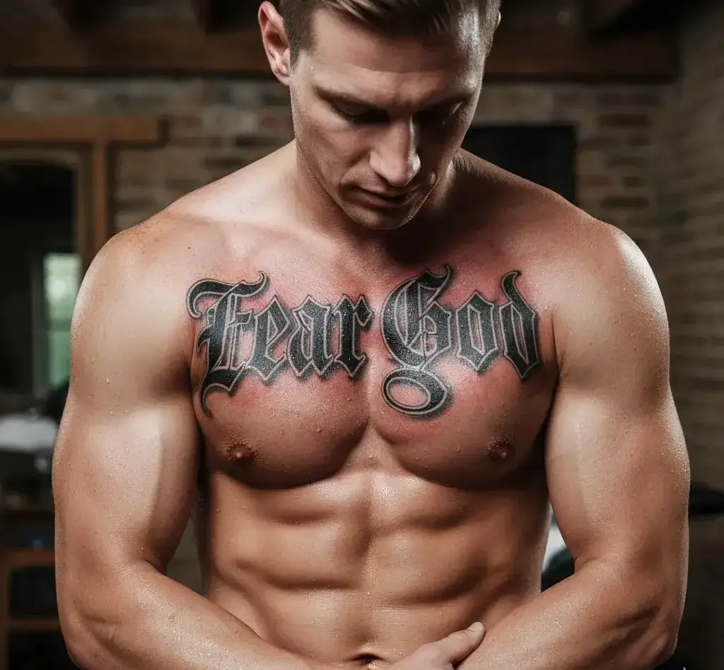 Bold Script Across Chest
