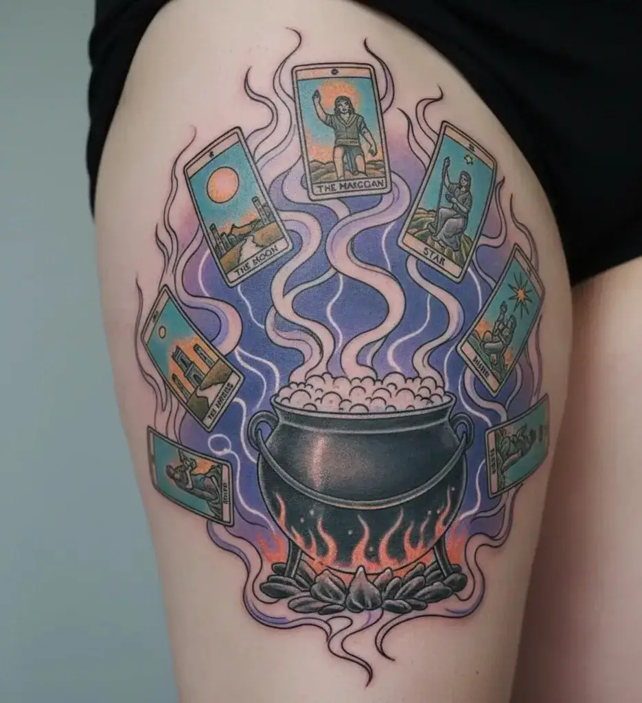 Cauldron with Tarot Cards