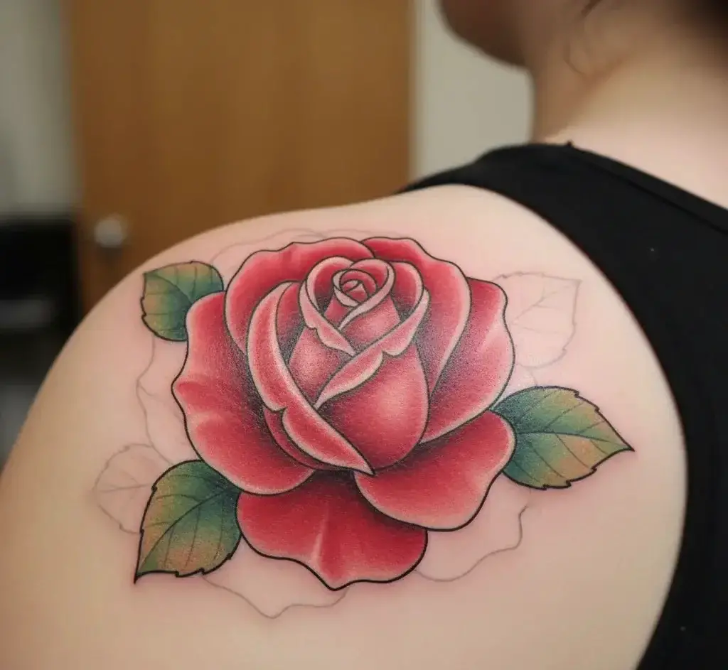 Classic Red Rose on the Shoulder