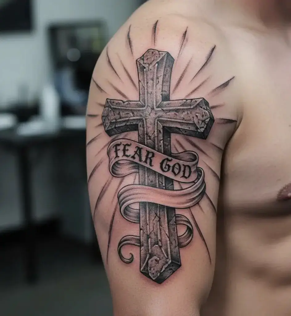 Cross with Fear God Banner
