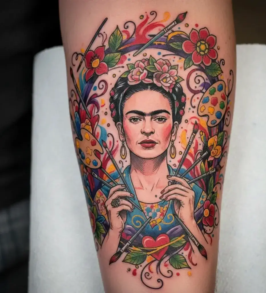 Frida with Paintbrushes Tattoo