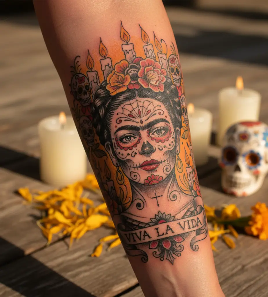 Frida with a Skull Tattoo