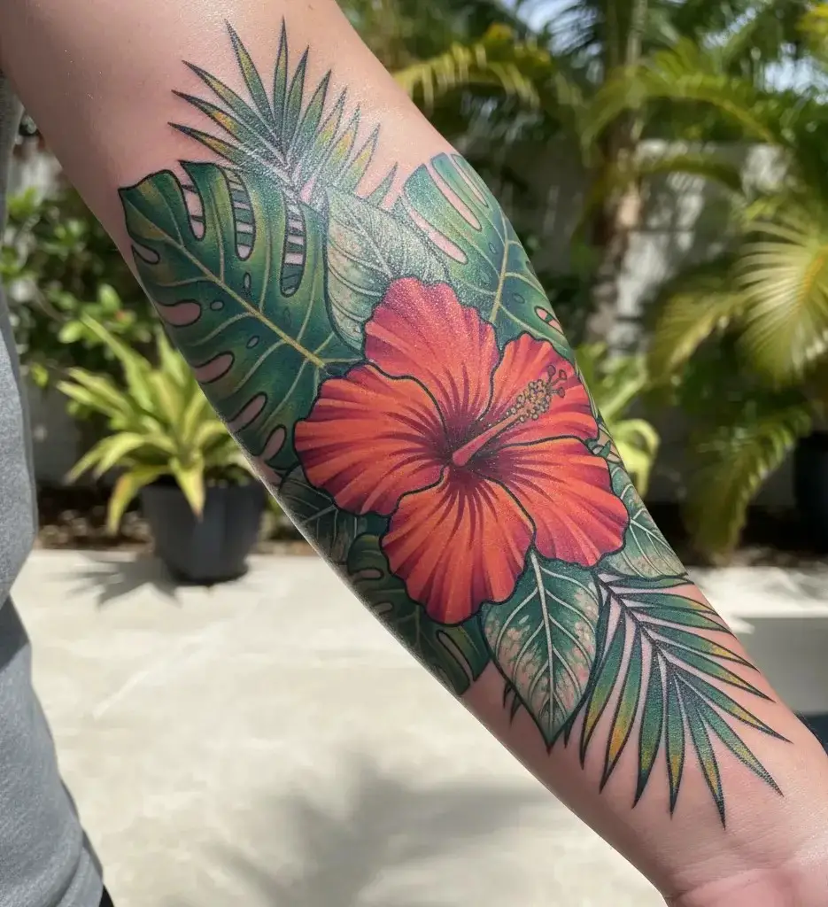 Hibiscus with Tropical Leaves