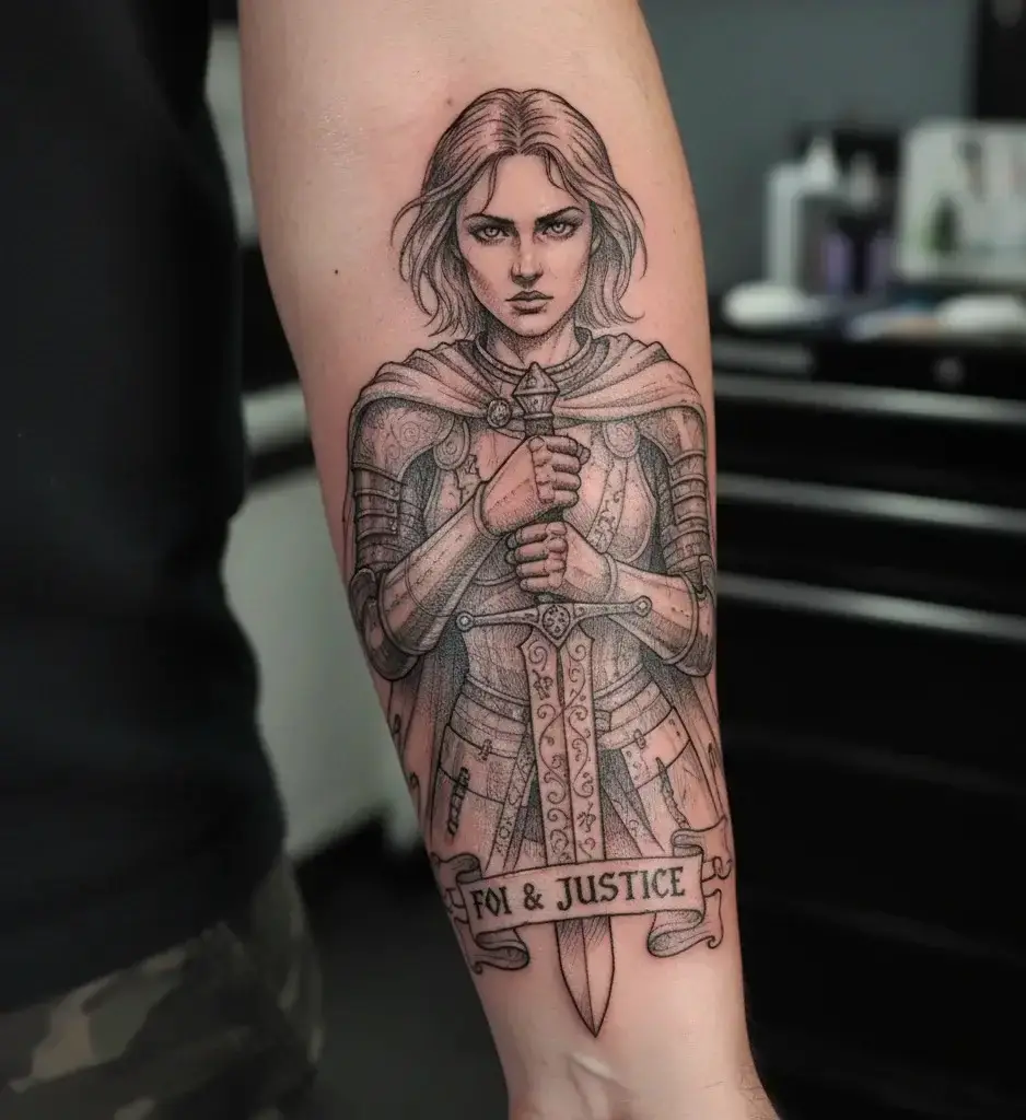 Joan Holding Her Sword Tattoo