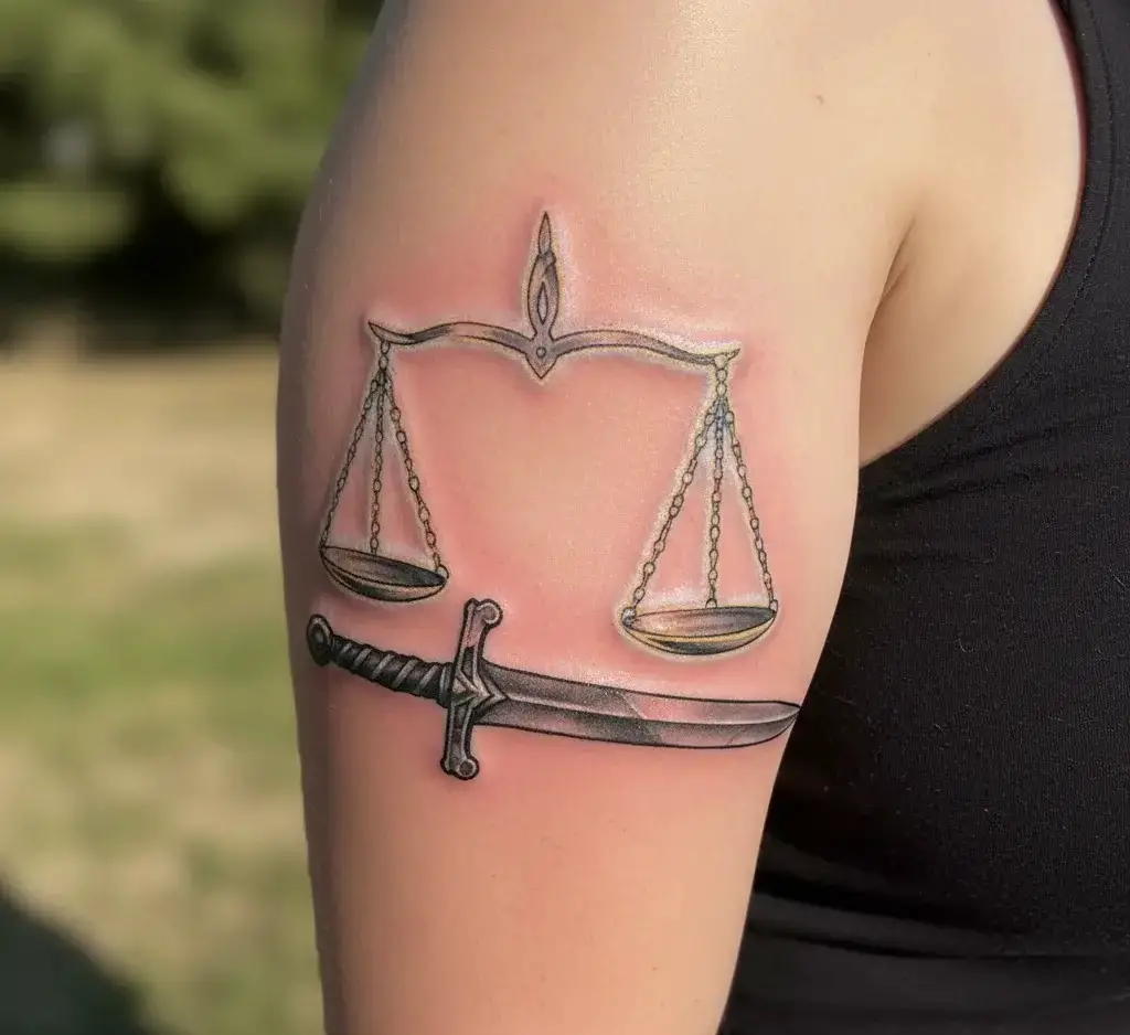 Libra Sword and Scales Tattoo