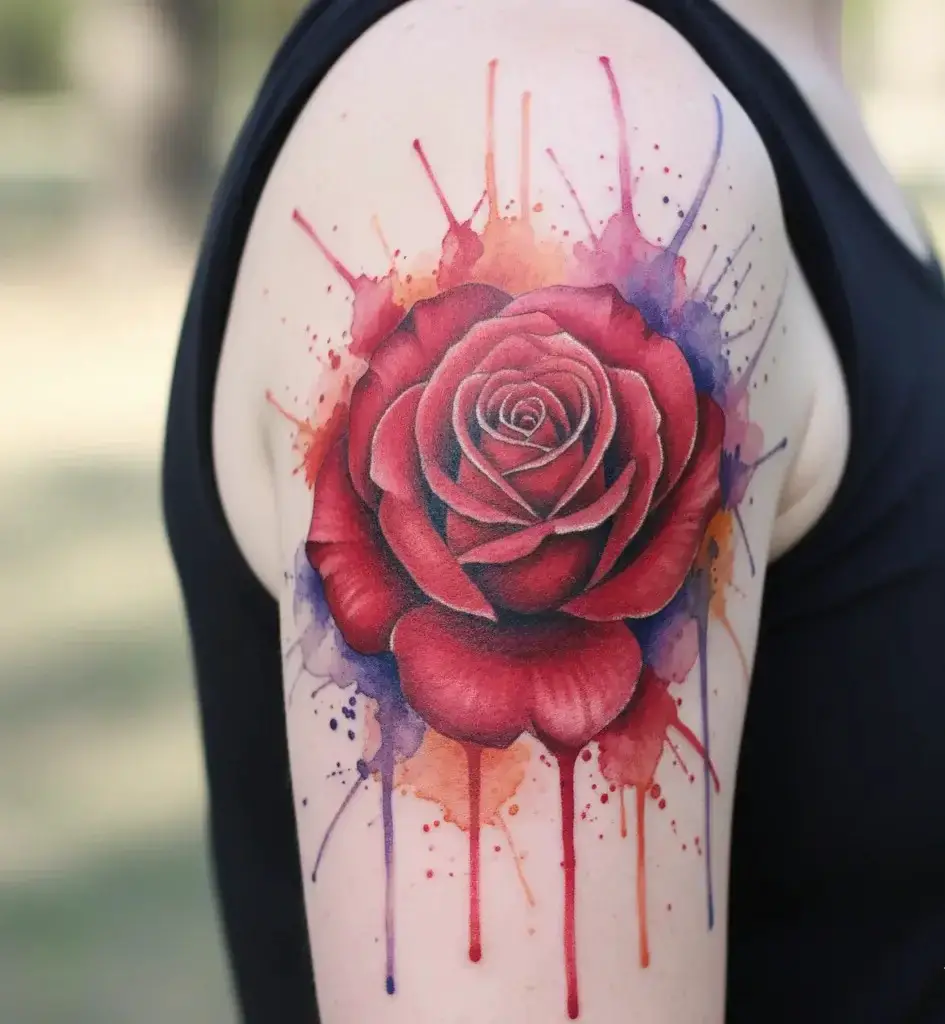 Red Rose Watercolor Tattoo
