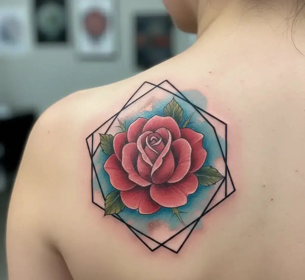 Red Rose in Geometric Frame