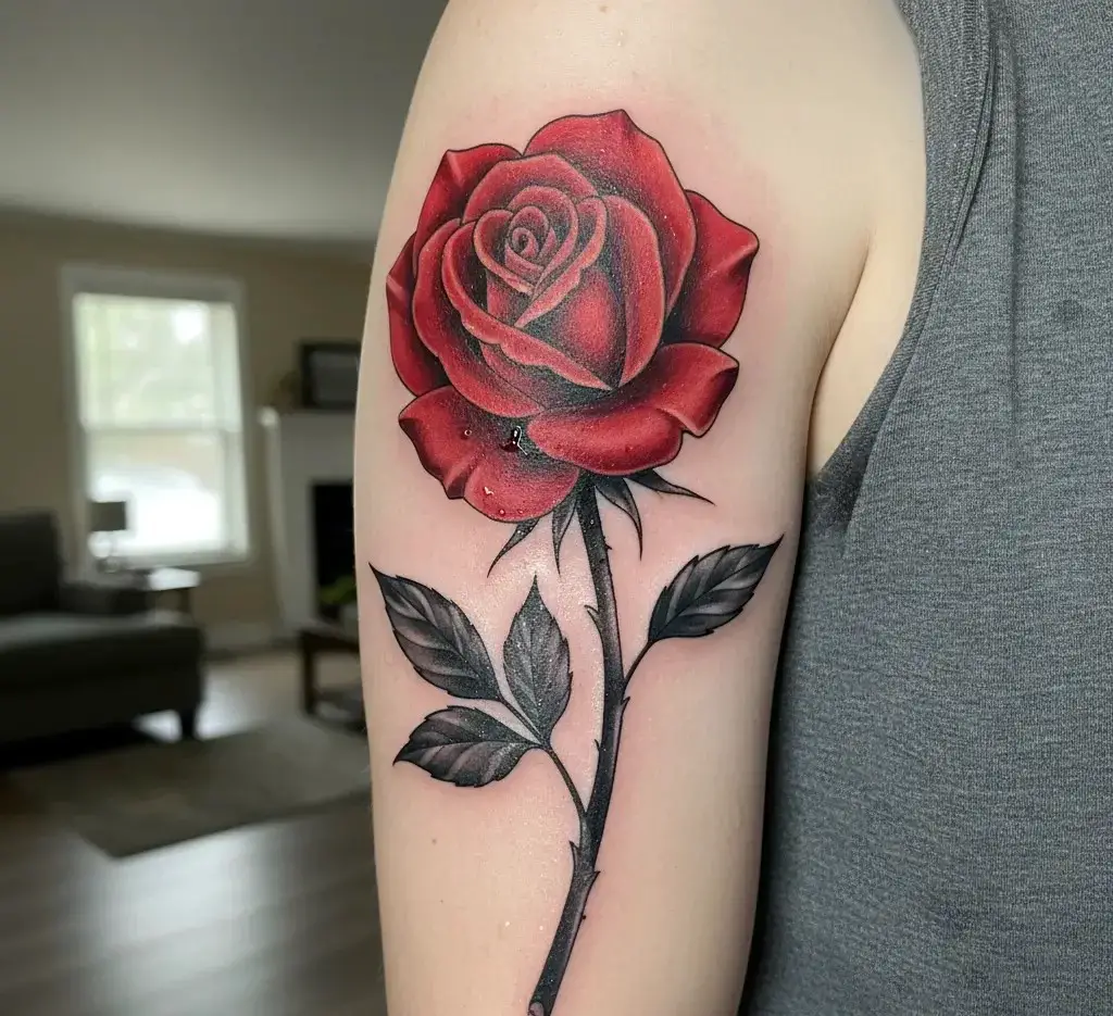 Red Rose with Black Stem