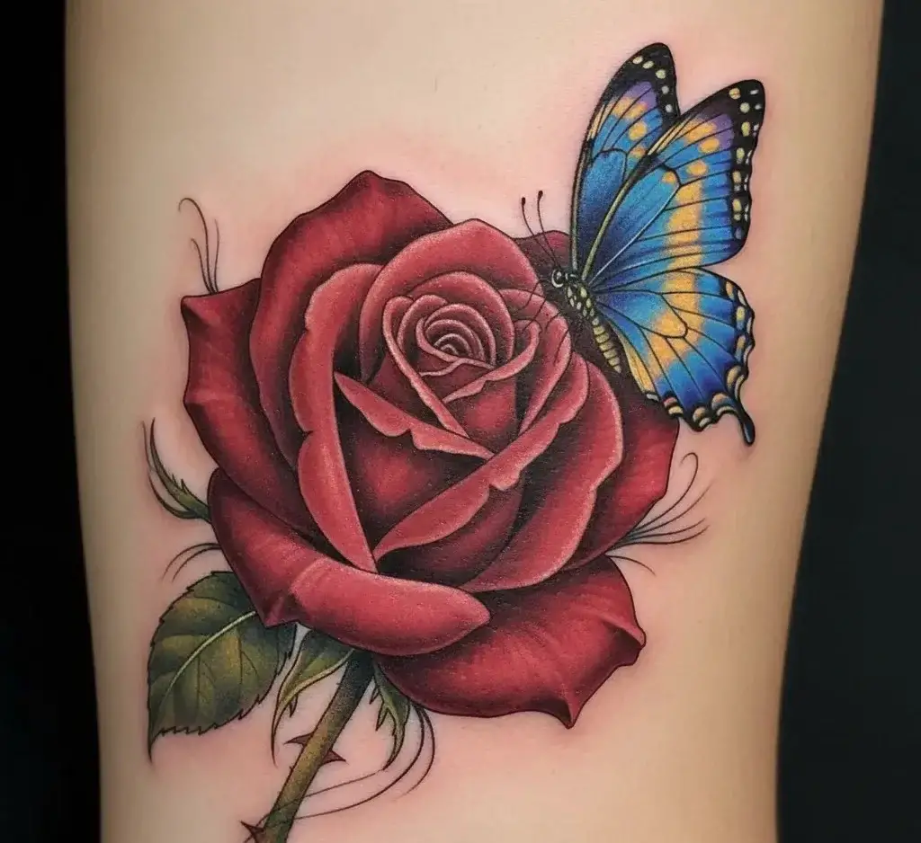 Red Rose with Butterfly