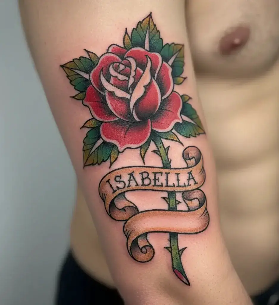 Red Rose with Name Banner
