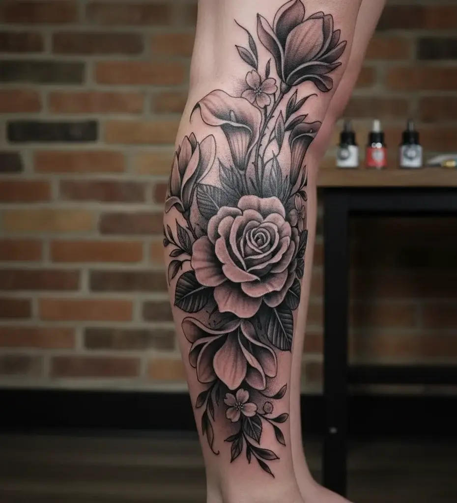 Black and Gray Floral Composition