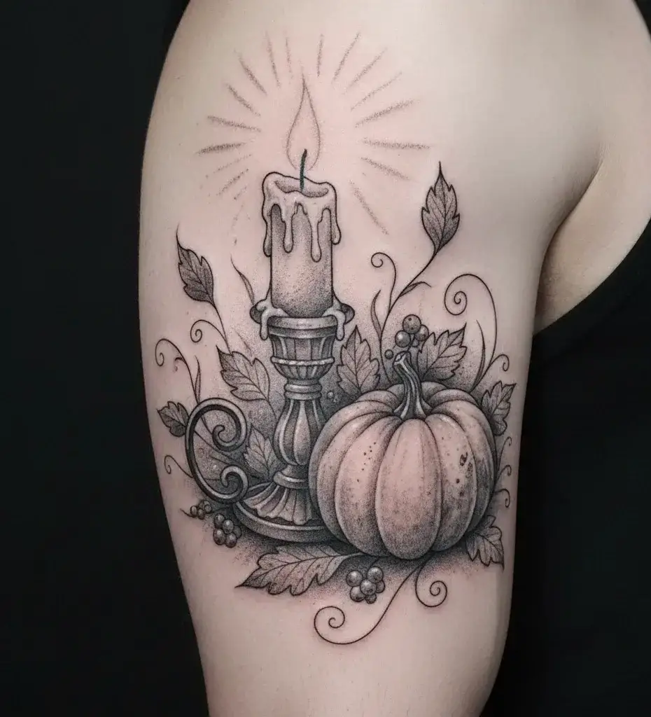 Candle and Pumpkin Still Life
