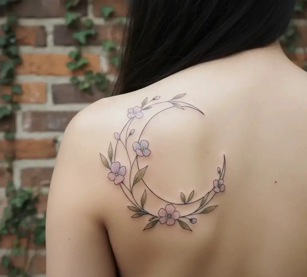 Crescent Moon with Floral Vines