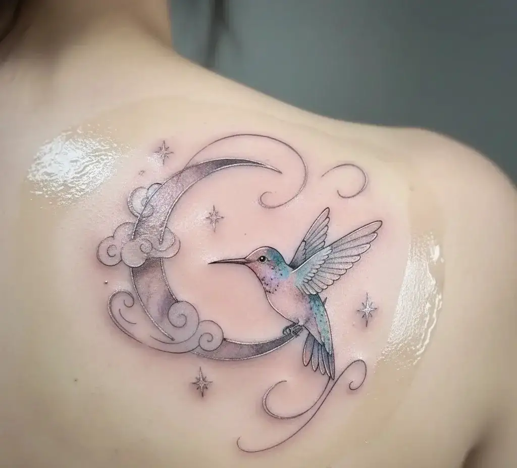 Crescent Moon with Hummingbird
