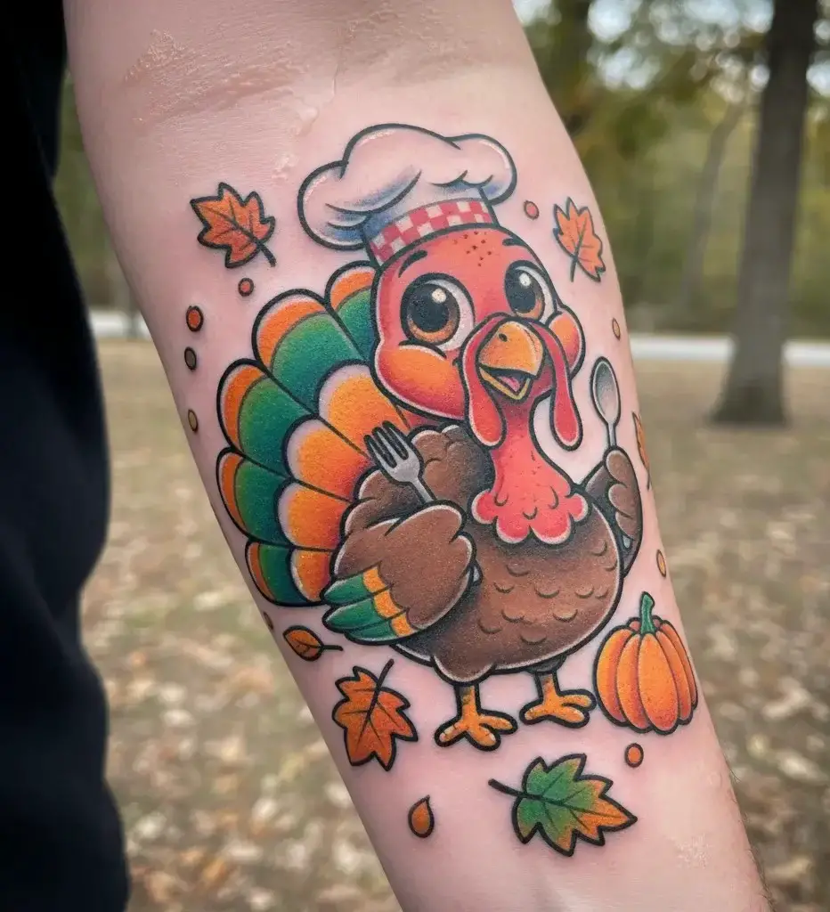 Cute Cartoon Turkey Tattoo