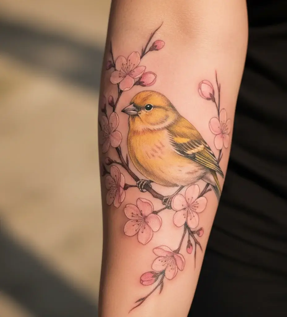 Finch with Cherry Blossoms