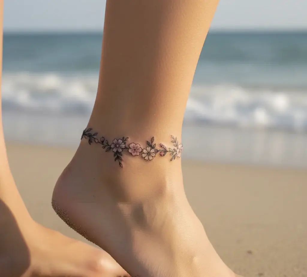 Floral Anklet Tattoo