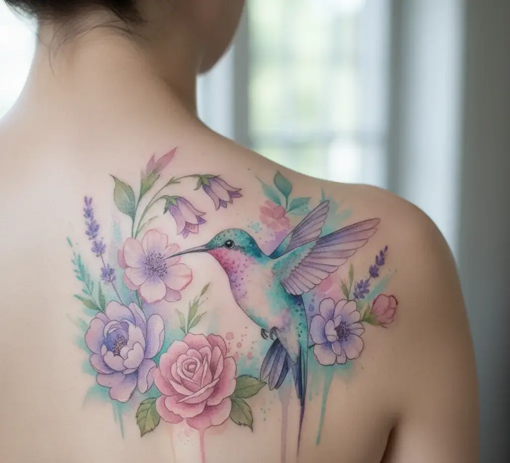 Hummingbird and Flowers