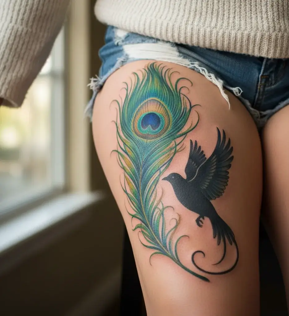 Peacock Feather with Hidden Bird