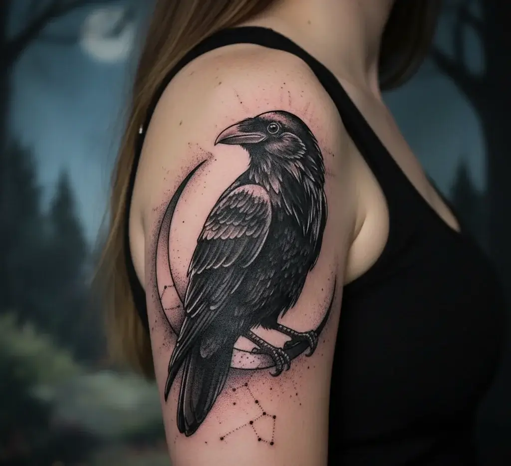 Raven in Crescent Moon