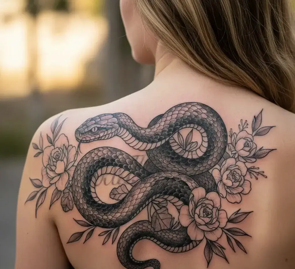 Snake Wrapped Around Flowers