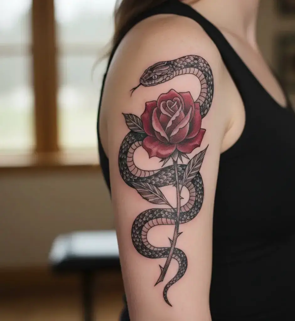 Snake Wrapped Around a Rose